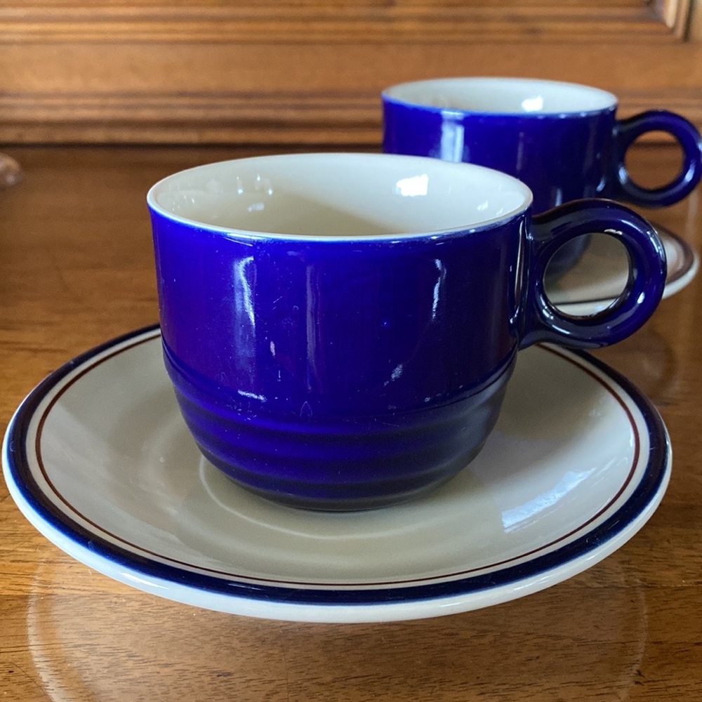 EPOCH Cobalt, Ivory & Brown Trim Coffee Mug & Saucer